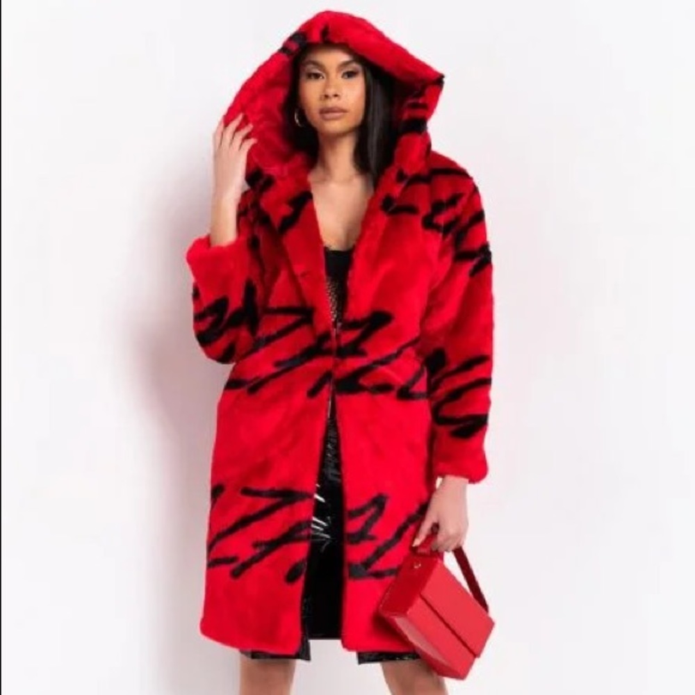 Azalea Wang All Over Print Faux Fur Coat